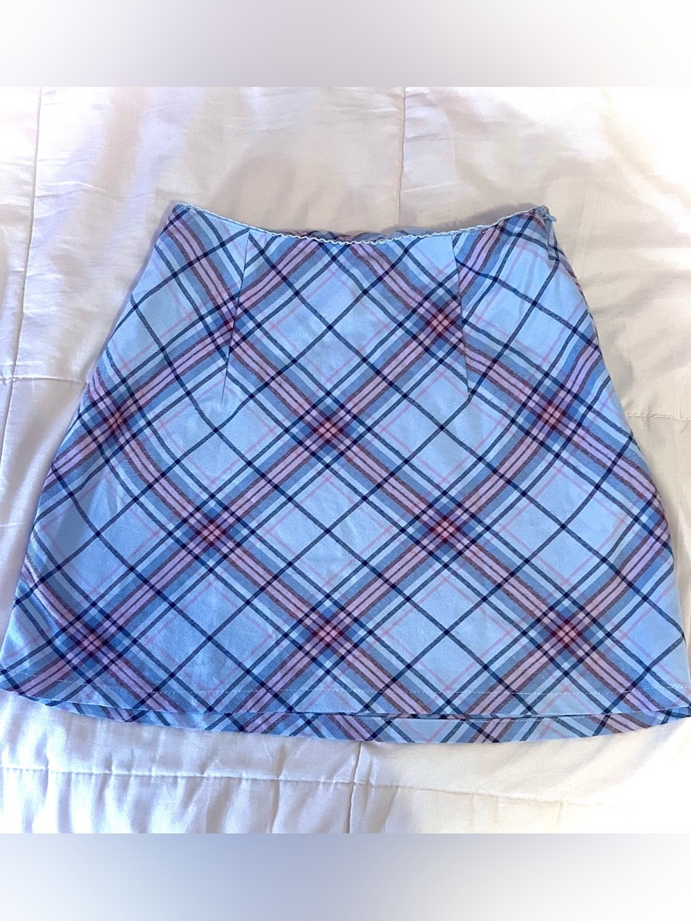 Forever 21 Light Blue Plaid Mini Skirt with Navy & Pink